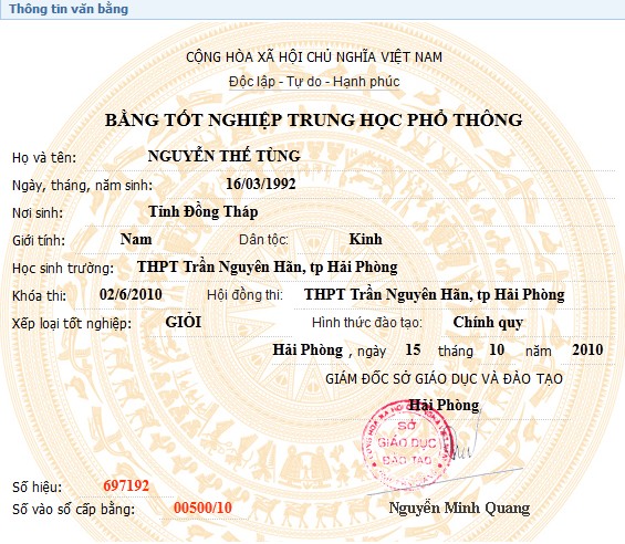 Xem chi tiết thông tin văn bằng - Tra cứu văn bằng - NukeViet Edu Gate