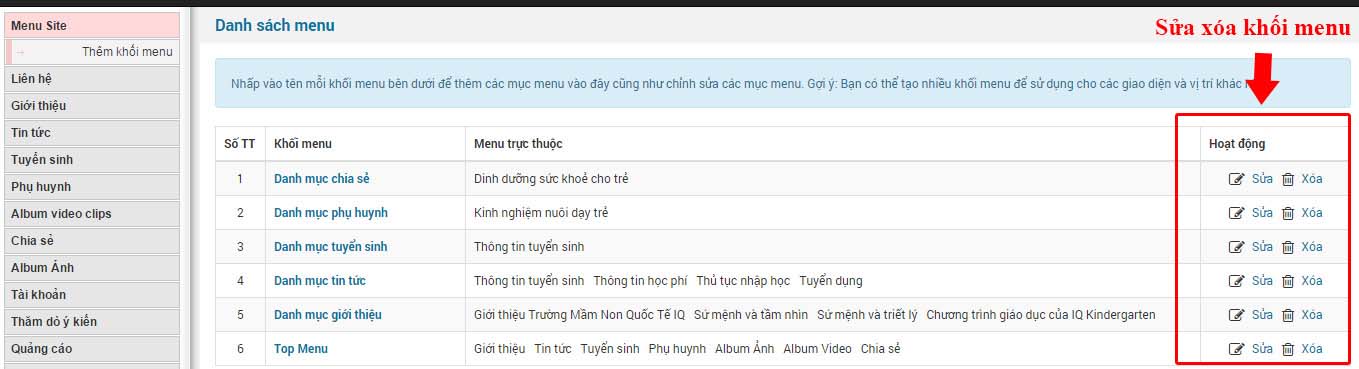 danh sach menu