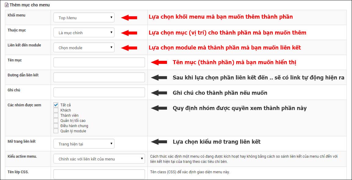 them muc cho menu