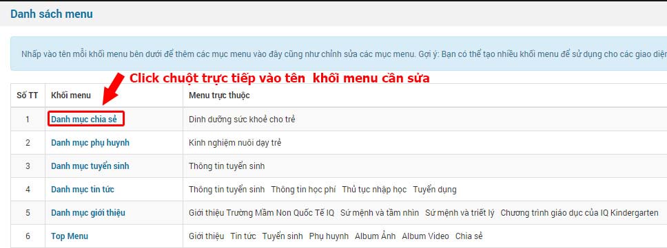 tuy chinh khoi menu