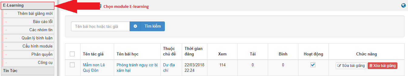 Chọn module E-learning