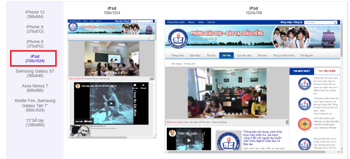 Cổng thông tin điện tử Phòng Giáo dục Dầu Tiếng (ipad)