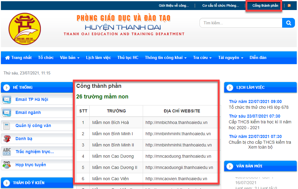 Cổng thông tin điện tử Phòng Giáo dục Thanh Oai (Cổng thông tin)