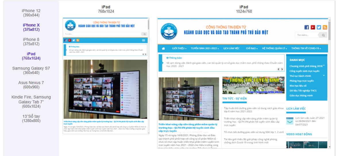 Cổng thông tin điện tử Phòng Giáo dục Thủ Dầu Một ipad