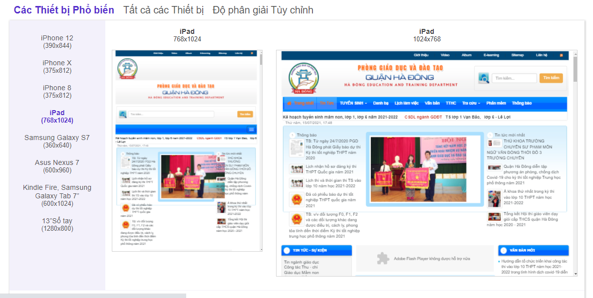 Cổng thông tin điện tử Sở Giáo dục Hà Đông (ipad)