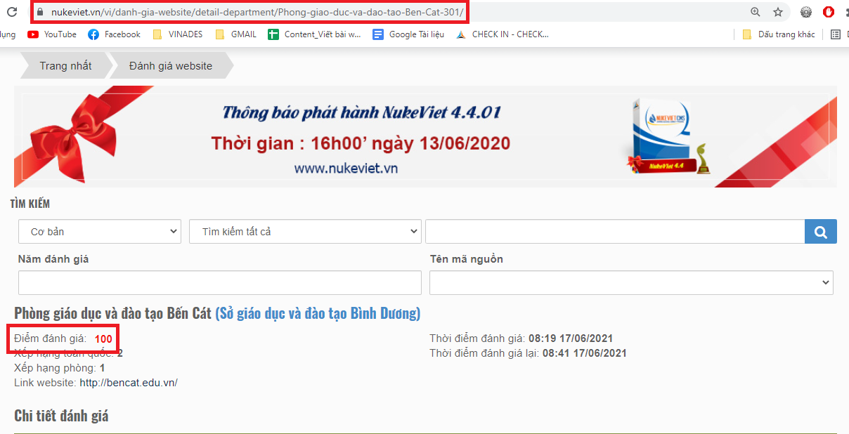 Đánh giá Cổng thông tin điện tử Phòng Giáo dục Bến Cát (chấm điểm)