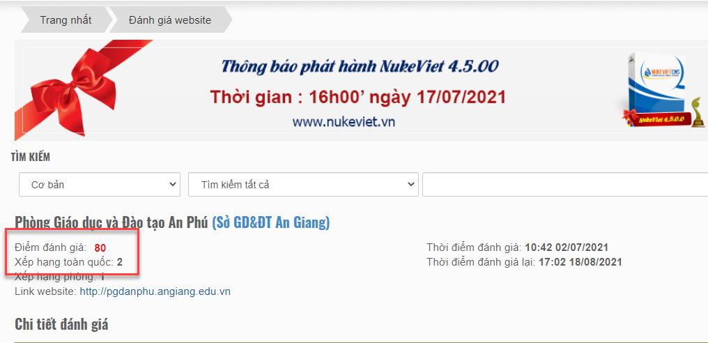 Đánh giá Cổng thông tin điện tử Phòng Giáo dục An Phú (danh gia)