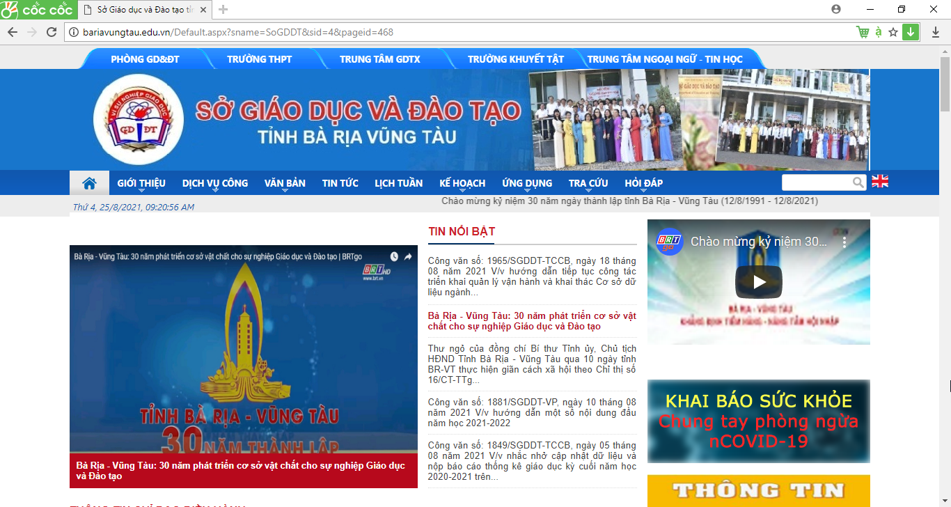 Đánh giá Cổng thông tin điện tử Sở Giáo dục Bà Rịa Vũng Tàu (cốc cốc)