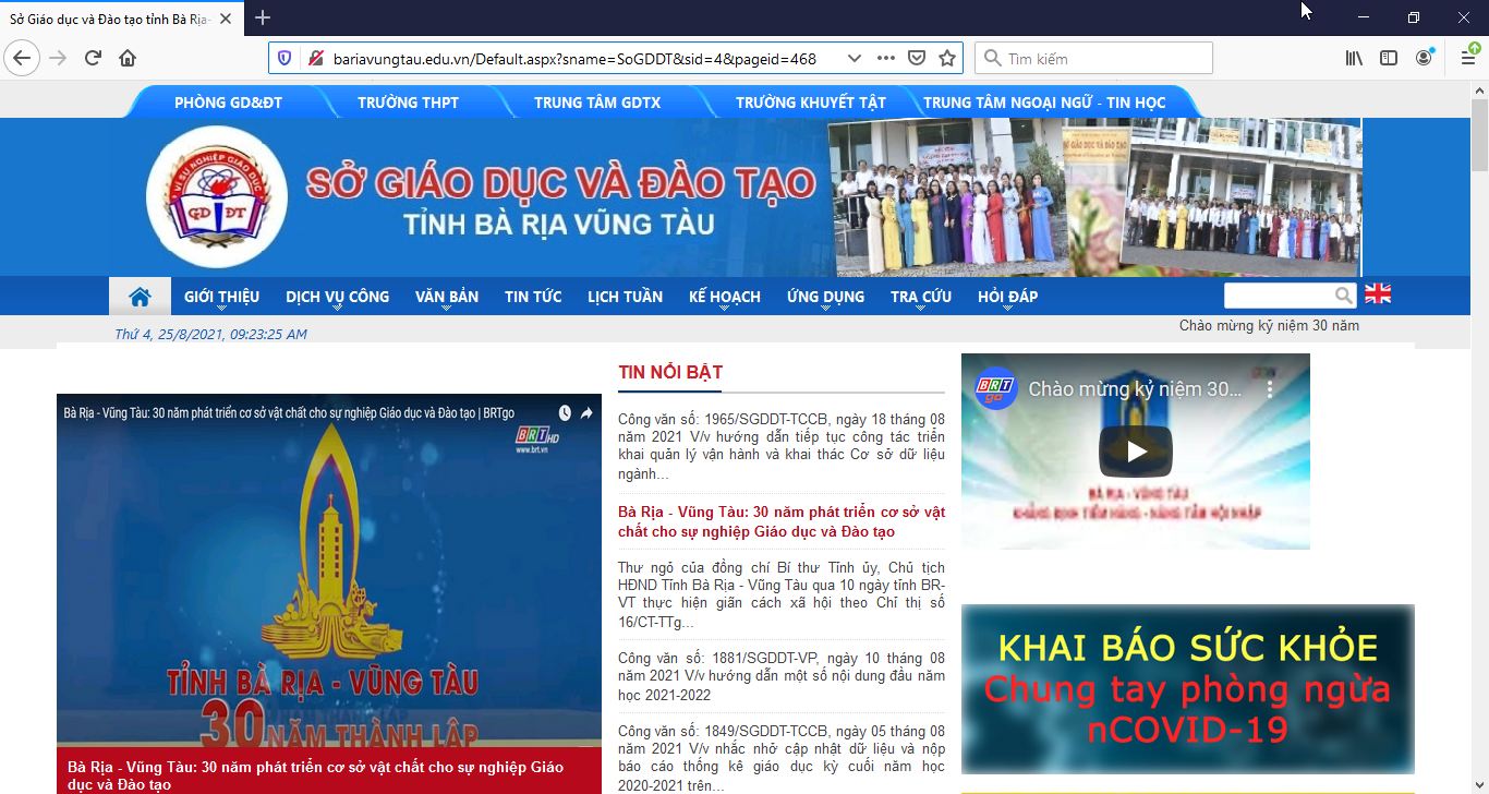 Đánh giá Cổng thông tin điện tử Sở Giáo dục Bà Rịa Vũng Tàu (firefox)