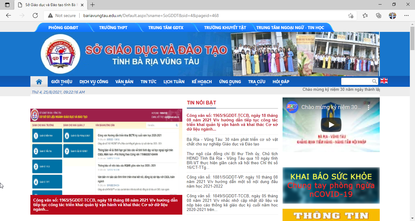 Đánh giá Cổng thông tin điện tử Sở Giáo dục Bà Rịa Vũng Tàu (microsoft edge)