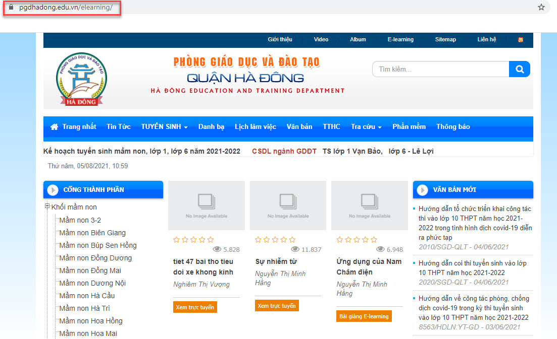 Kho bài giảng e learning của Phòng GD&ĐT Hà Đông