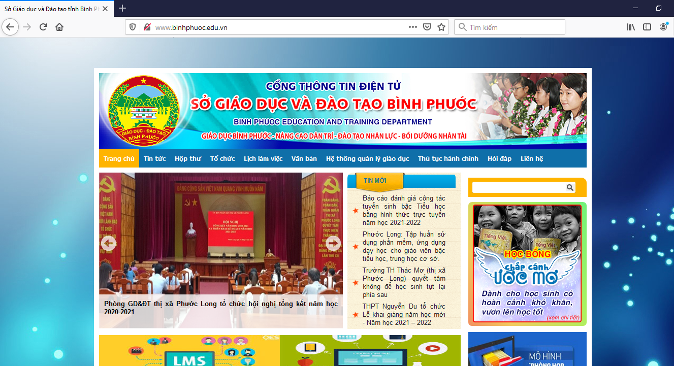 Cổng thông tin điện tử Sở Giáo dục Bình Phước (firefox)