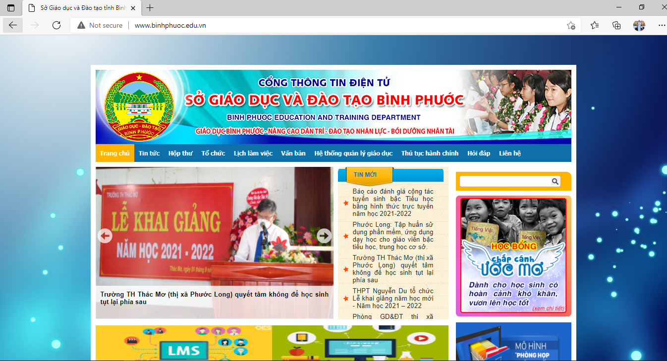 Cổng thông tin điện tử Sở Giáo dục Bình Phước (microsoft edge)
