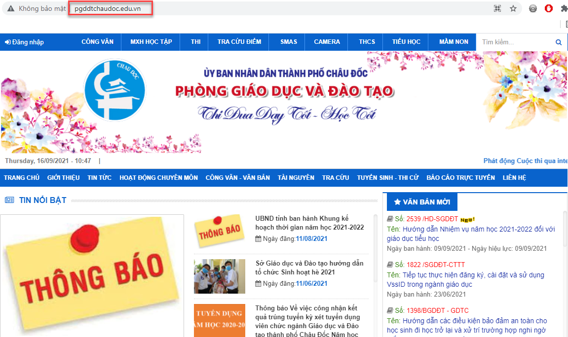 Đánh giá Cổng thông tin điện tử Phòng Giáo dục Châu Đốc (Chrome)