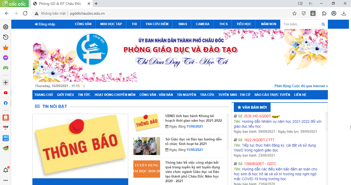 Đánh giá Cổng thông tin điện tử Phòng Giáo dục Châu Đốc (cốc cốc)