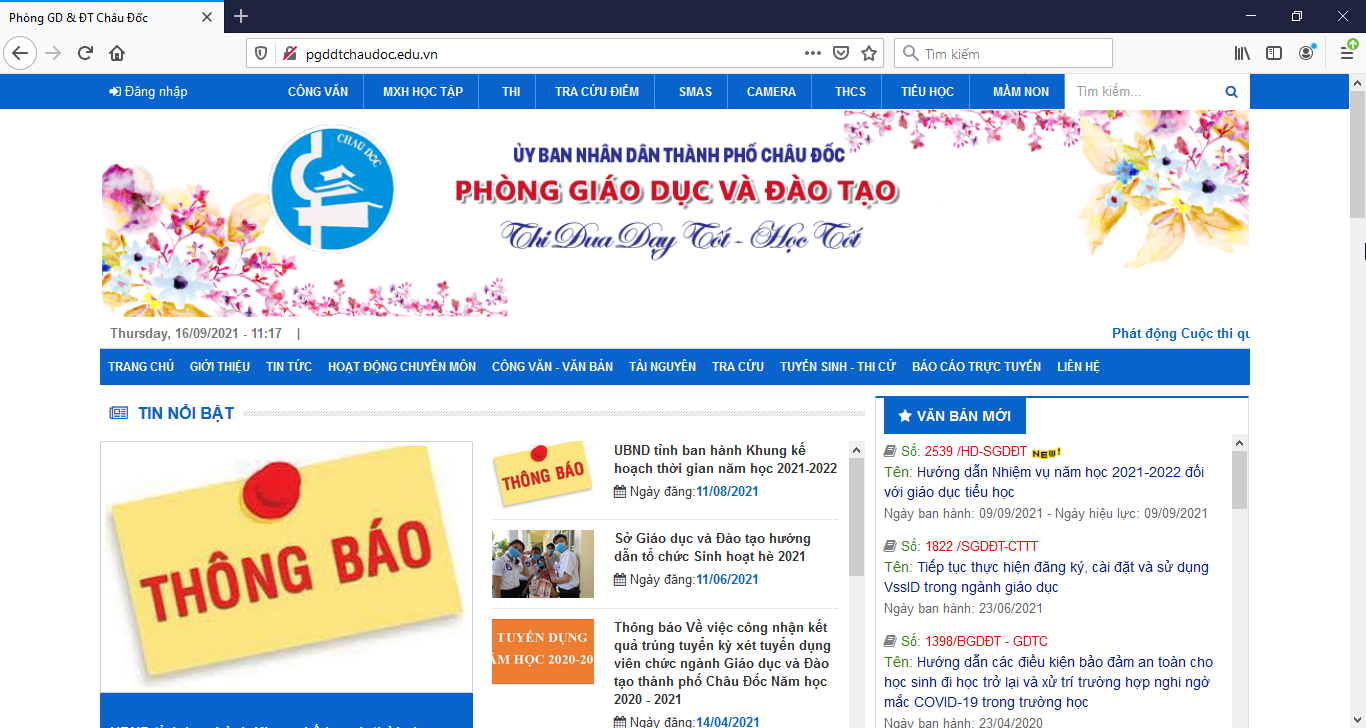 Đánh giá Cổng thông tin điện tử Phòng Giáo dục Châu Đốc (firefox)