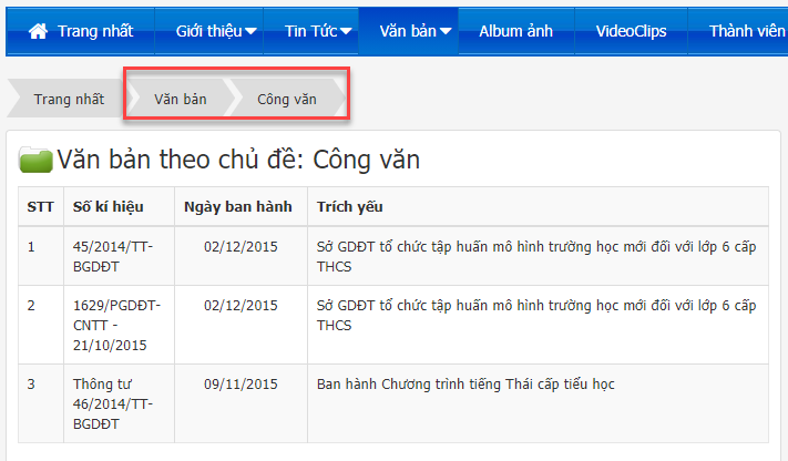Module công văn đến và đi