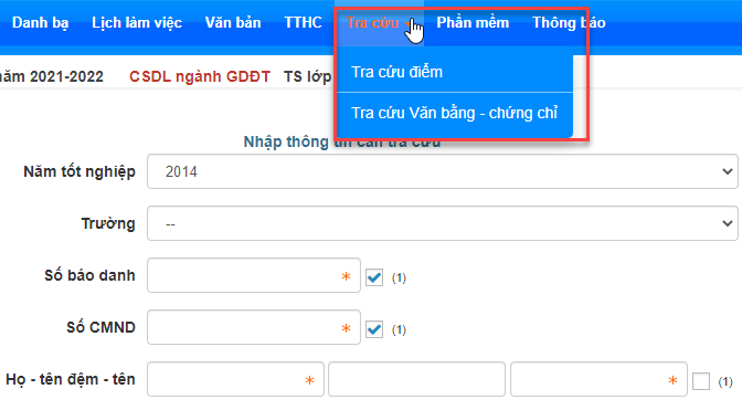 module tra cứu điểm thi, văn bằng
