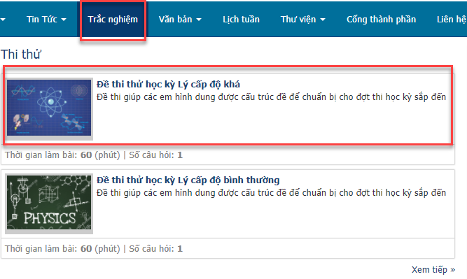 module trắc nghiệm online