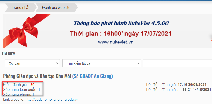 Đánh giá Cổng thông tin điện tử Phòng Giáo dục Chợ Mới (đánh giá)