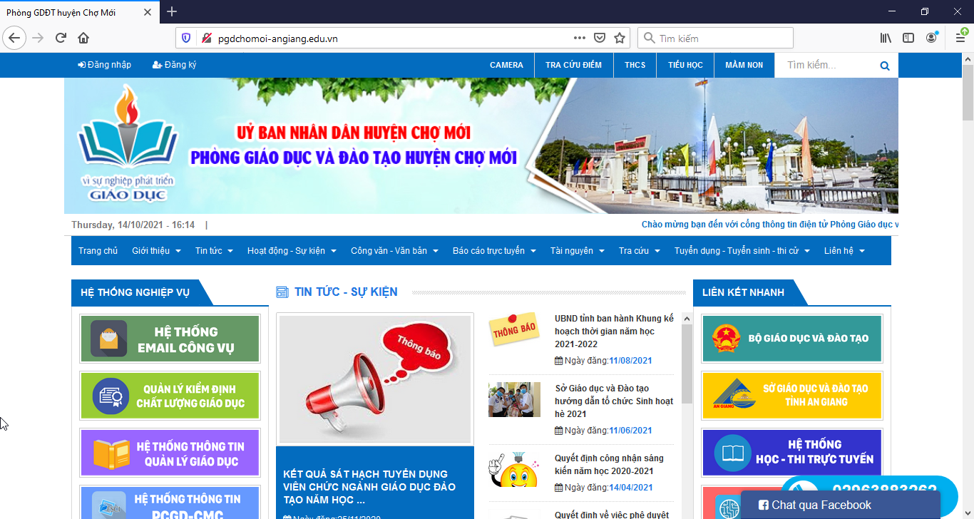 Đánh giá Cổng thông tin điện tử Phòng Giáo dục Chợ Mới (firefox)