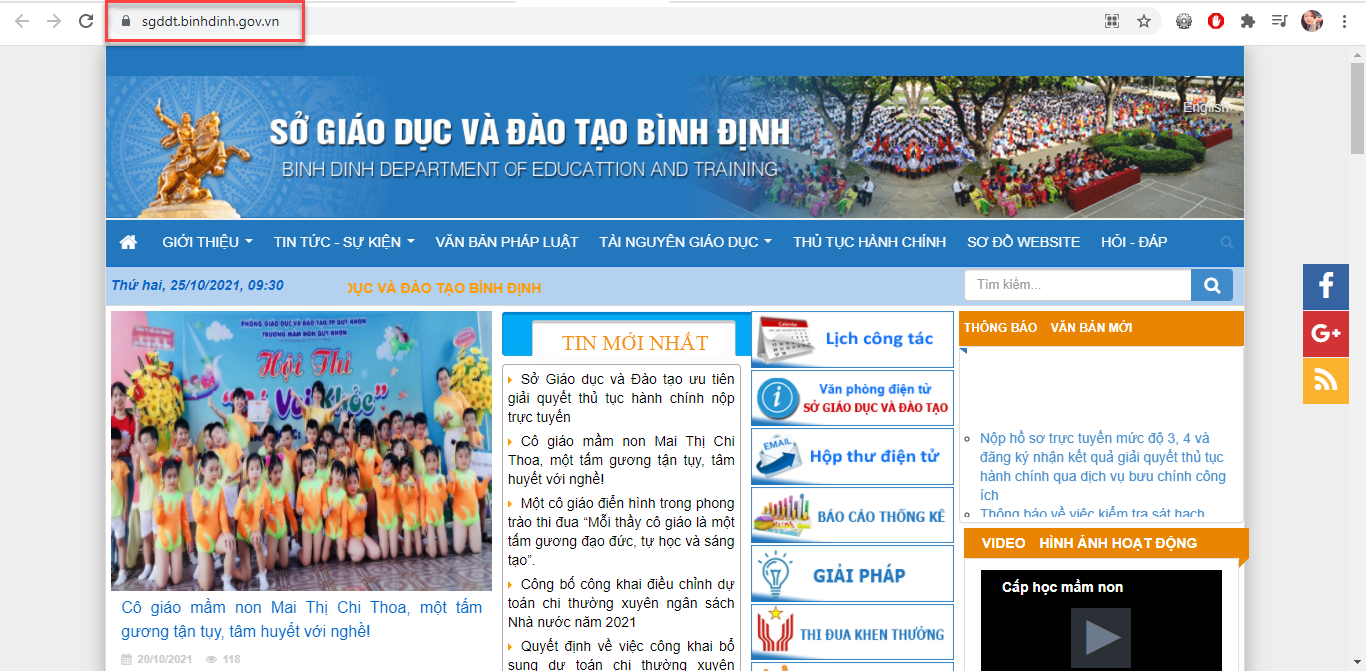 Đánh giá Cổng thông tin Sở giáo dục Bình Định (Chrome)