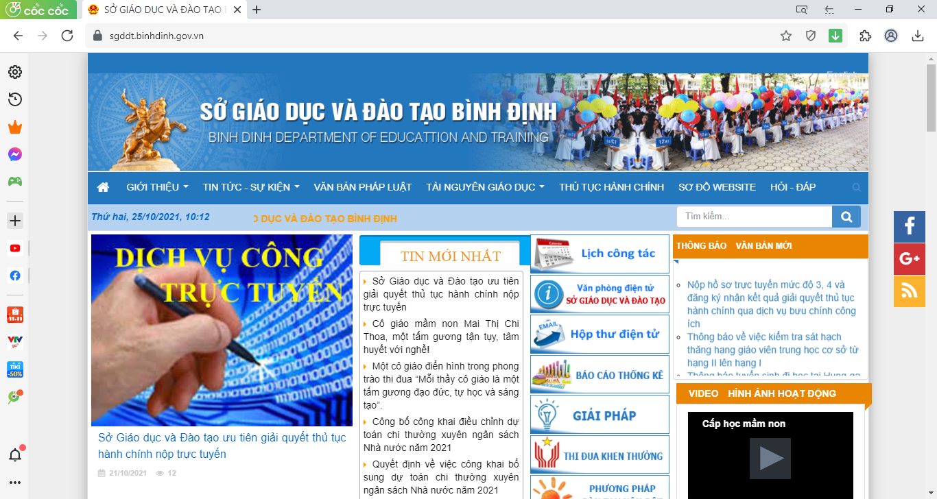 Đánh giá Cổng thông tin Sở giáo dục Bình Định (cốc cốc)