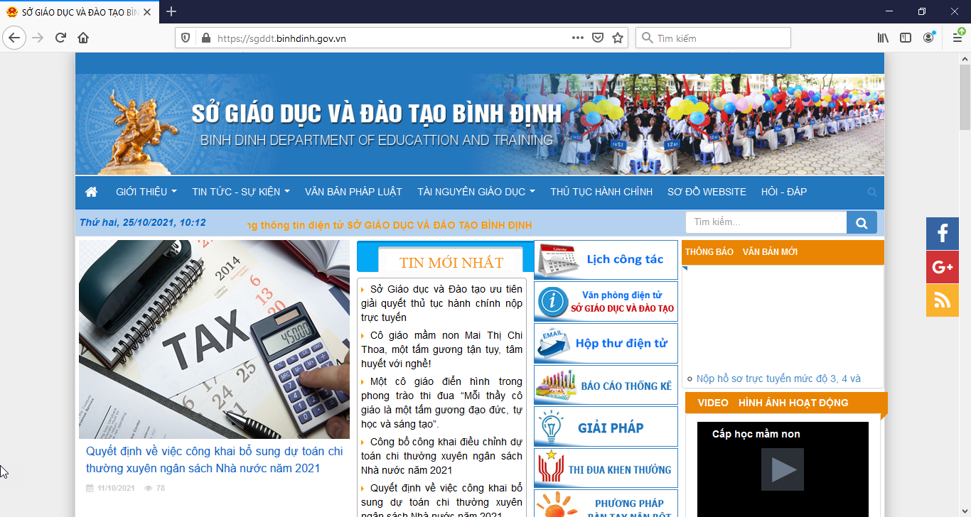 Đánh giá Cổng thông tin Sở giáo dục Bình Định (firefox)