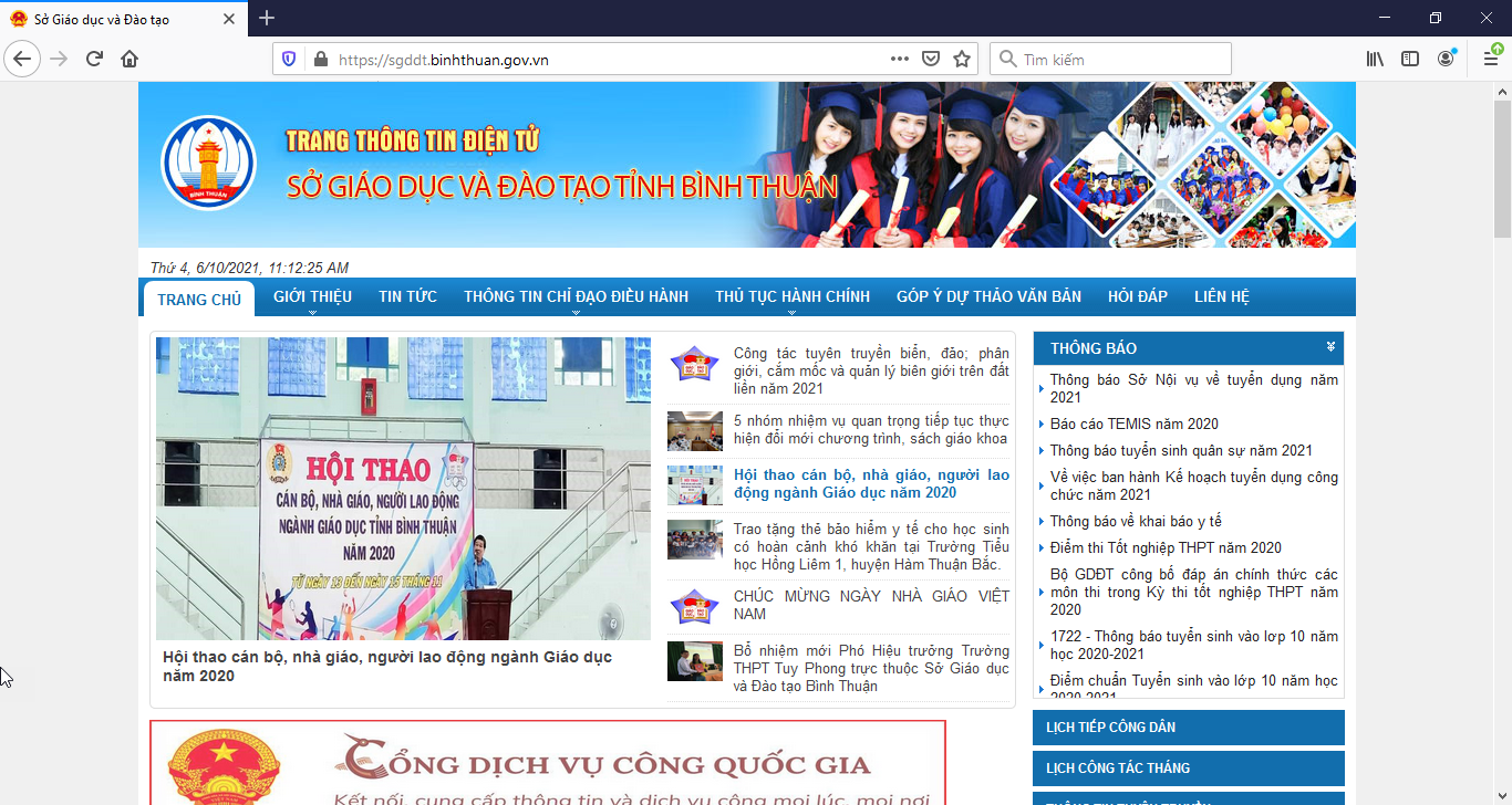 Đánh giá Cổng thông tin Sở giáo dục Bình Thuận (firefox)