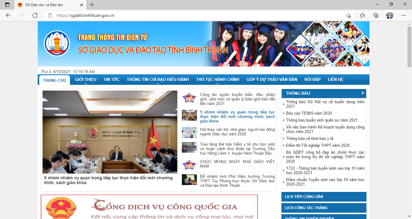 Đánh giá Cổng thông tin Sở giáo dục Bình Thuận (Microsoft Edge)